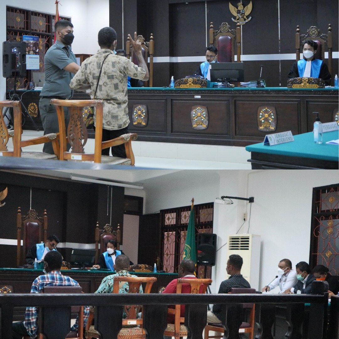 Para Saksi dari Masyarakat Adat dan Pemda Kabupaten Sorong saat memberikan kesaksian Kasus Pencabutan Ijin oleh Bupati Sorong terhadap 3 Perusahaan Sawit di Sorong , Foto : jerat Harun /Jeratpapua.org