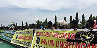 Demo Masyarakat Adat Namblong menuntut Pemda Kabupaten Jayapura Cabut Izin PT Permata Nusa Mandiri di Lembah Grime Nawa , foto : nesta/jeratpapua.org